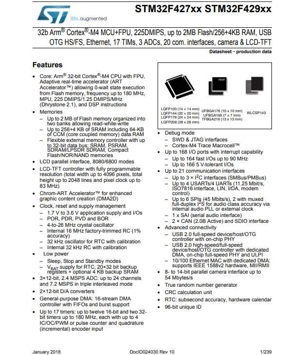 a picture of stm32f429igt6 datasheet