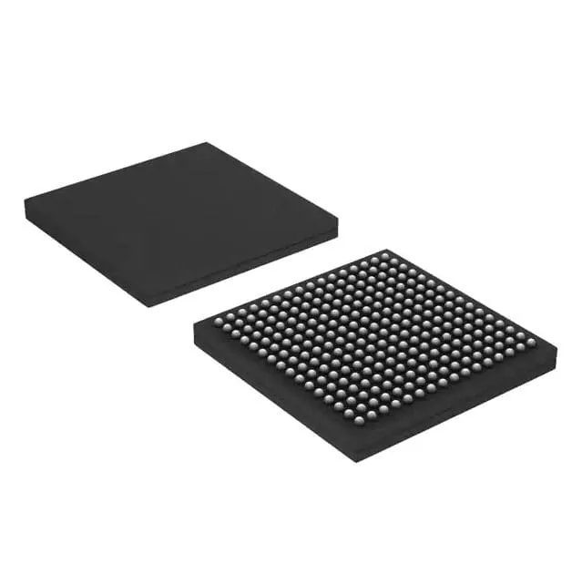 Two black square ball-grid-array chips on white, one face down showing a grid of solder balls