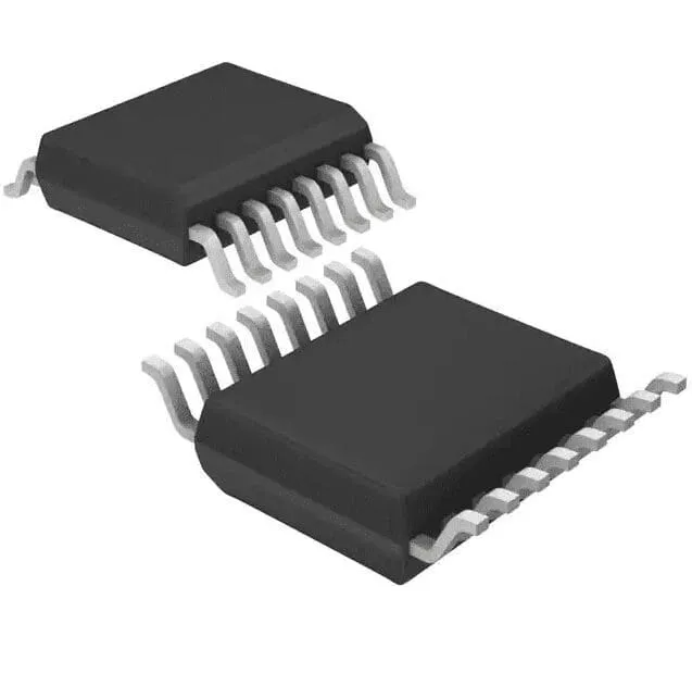 Two black 16-pin small-outline integrated circuit packages with silver gull-wing leads, shown at angles on a white background