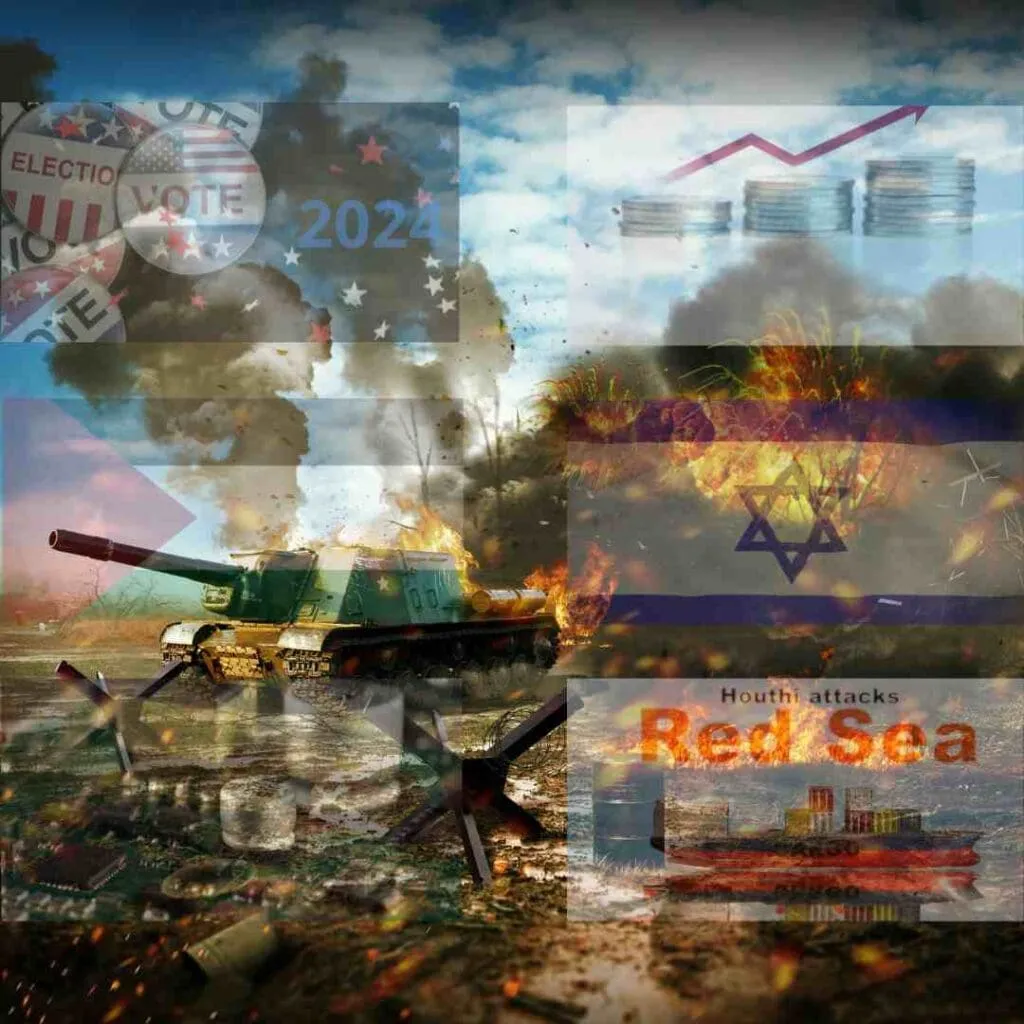 picture of tank, country flags, 2024 election picture, inflation