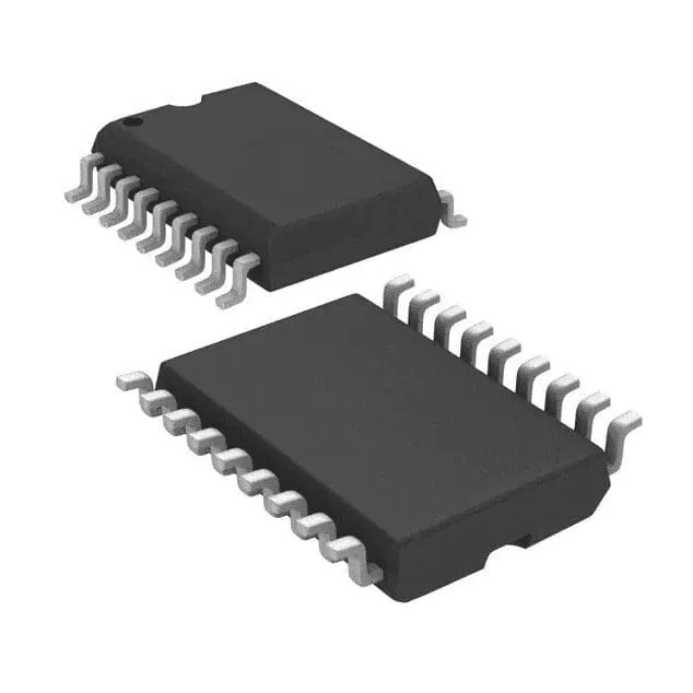 Two black small-outline chips with gull-wing metal leads on both long sides, on a white background