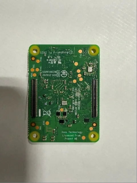 Underside of a Raspberry Pi CM4101008 module showing the two 100-pin board-to-board connectors