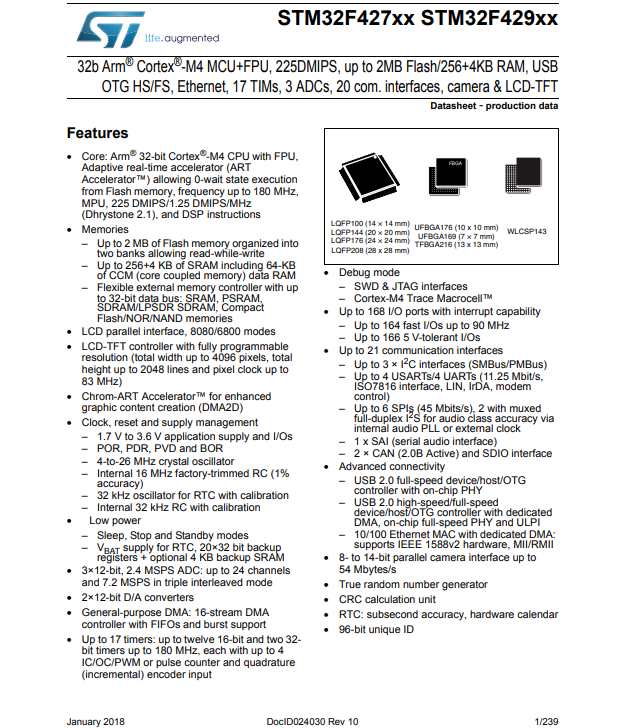 a picture of the stm32f429igt6 datasheet