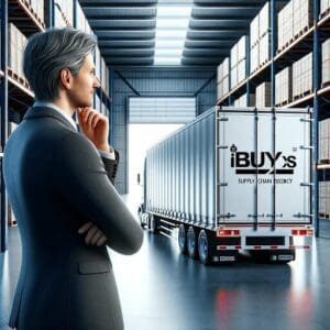 Semi truck in warehouse with iBuyXS logo